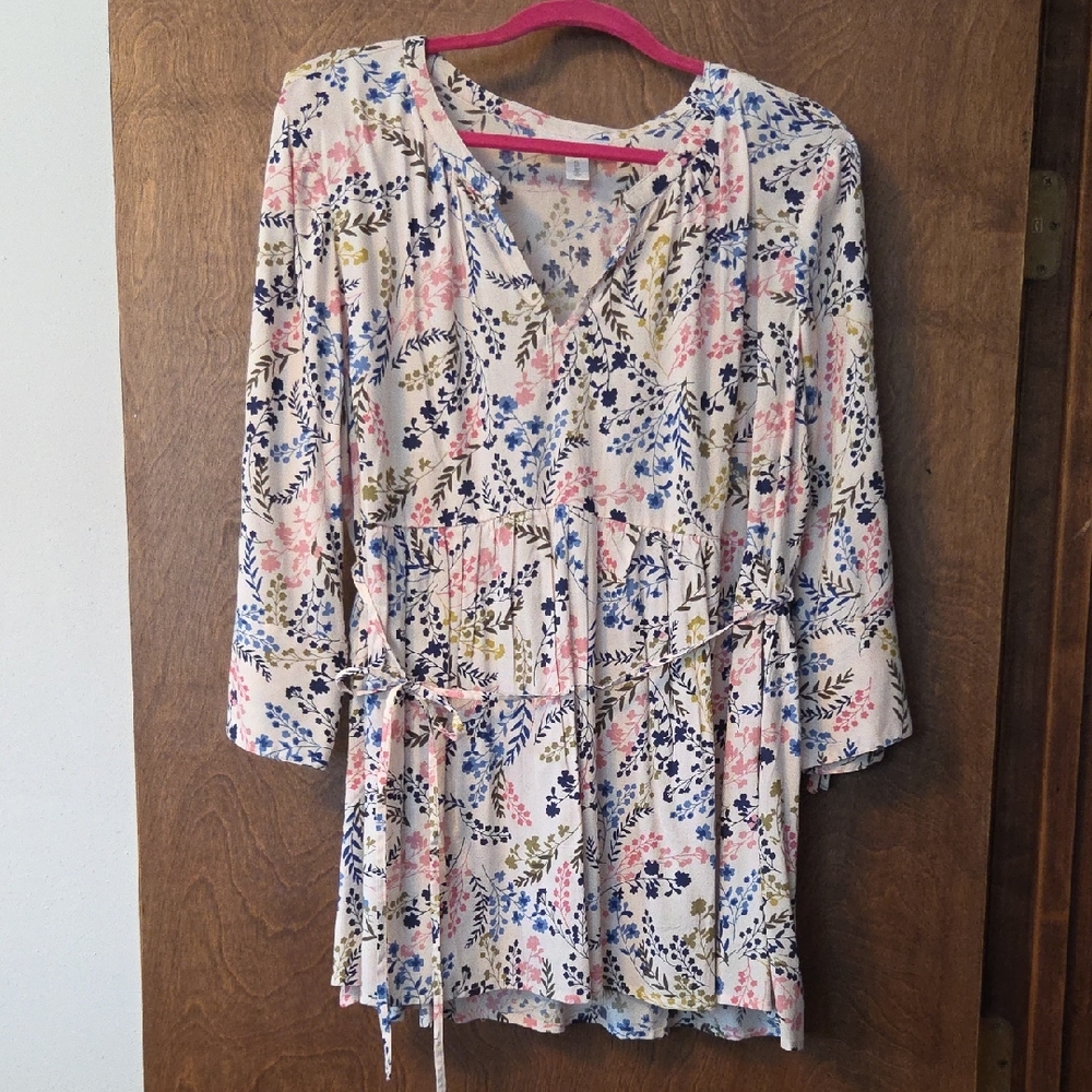 Motherhood Maternity Floral Blouse in Pink and Blue